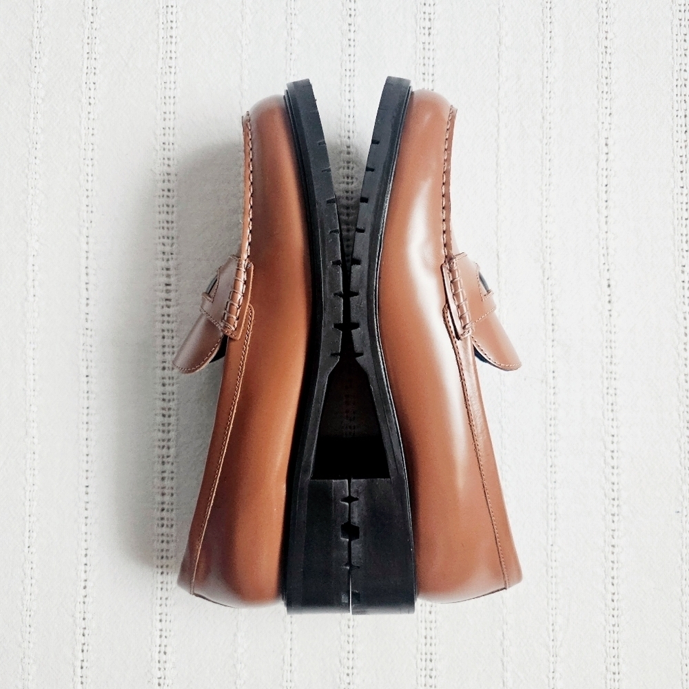 Free People Leather Penny Loafers Liv Slip On Chunky Brown Neutral Size 10 NIB - Picture 11 of 16